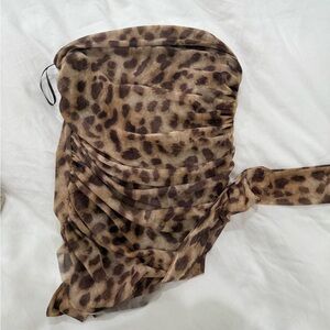 zara Leopard Print Strapless Top with attached scarf cutest